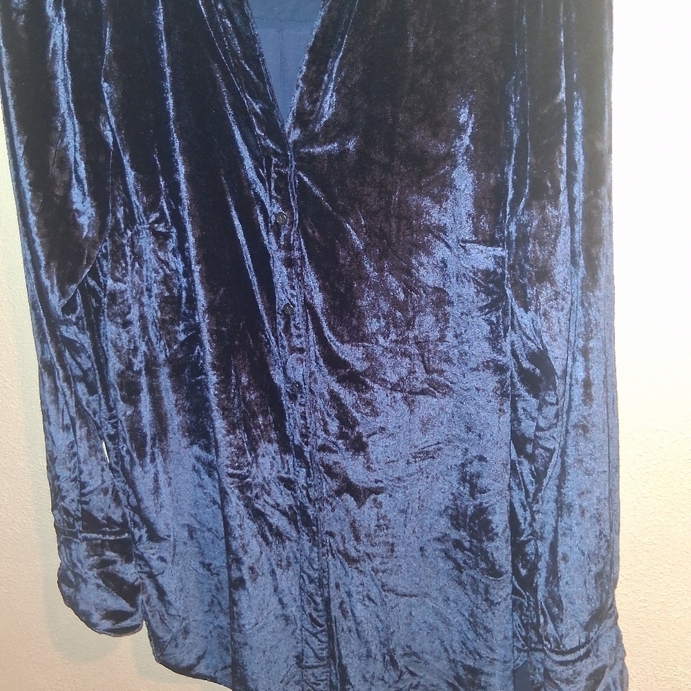 Anthropologie Mave Midnight Blue Velvet Tunic Top 8 - Picture 4 of 6